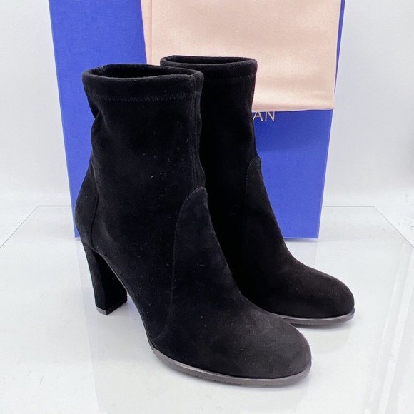 Stuart Weitzman Womens Highland Bootie Heeled Black Stretch Suede EU 35.5/ US 5 - Picture 1 of 11